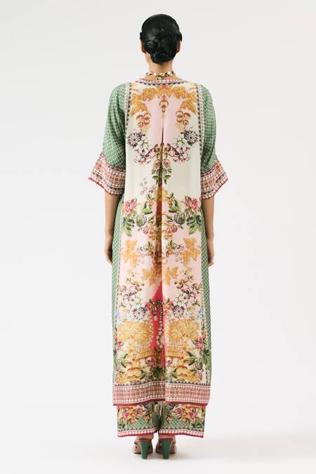 Shop Rajdeep Ranawat Multi Color Silk Embroidery V-neck Banera Printed Kimono Tunic at Aza Fashions Shop_Rajdeep Ranawat_Multi Color Silk Embroidery V-neck Banera Printed Kimono Tunic _at_Aza_Fashions