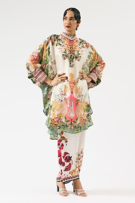 Rajdeep Ranawat Multi Color Silk Printed Floral Band Collar Mabel Short Tunic 