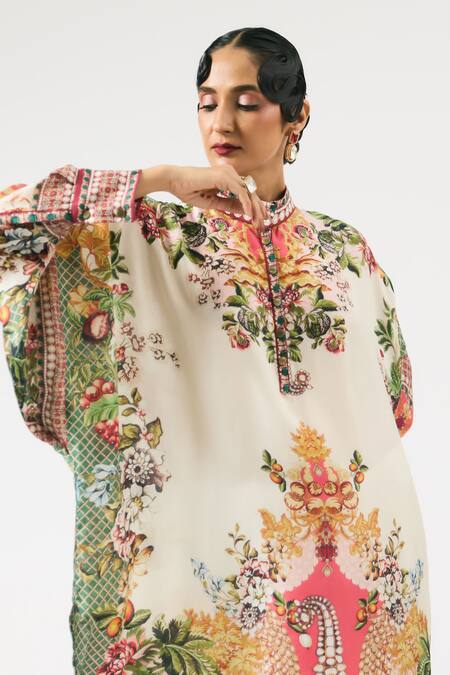 Rajdeep Ranawat_Multi Color Silk Bandeau Neck Mabel Floral Print Short Tunic _at_Aza_Fashions