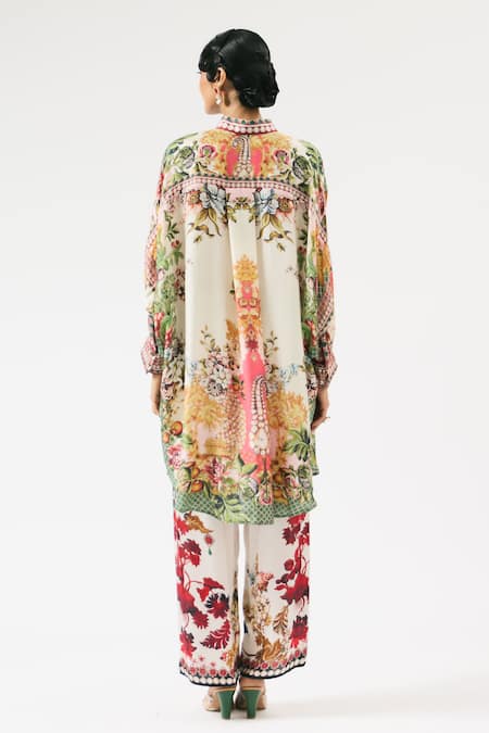 Shop Rajdeep Ranawat Multi Color Silk Embroidery Permaz Floral Print Straight Pant at Aza Fashions Shop_Rajdeep Ranawat_Multi Color Silk Embroidery Permaz Floral Print Straight Pant _at_Aza_Fashions