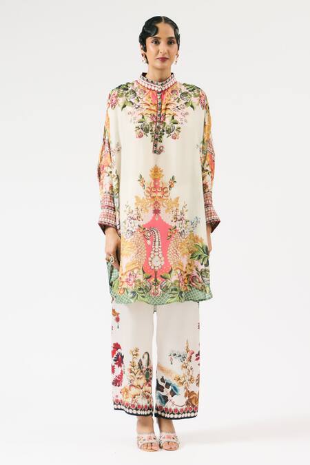 Rajdeep Ranawat Multi Color Silk Embroidery Permaz Floral Print Straight Pant Online at Aza Fashions Rajdeep Ranawat_Multi Color Silk Embroidery Permaz Floral Print Straight Pant _Online_at_Aza_Fashions