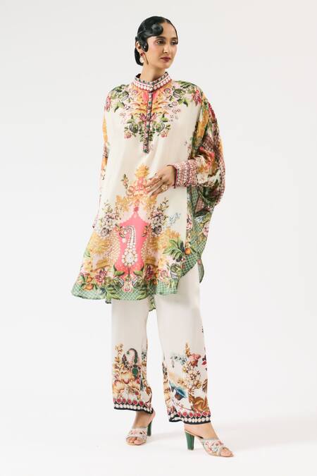 Buy Rajdeep Ranawat Multi Color Silk Embroidery Permaz Floral Print Straight Pant Online at Aza Fashions Buy_Rajdeep Ranawat_Multi Color Silk Embroidery Permaz Floral Print Straight Pant _Online_at_Aza_Fashions