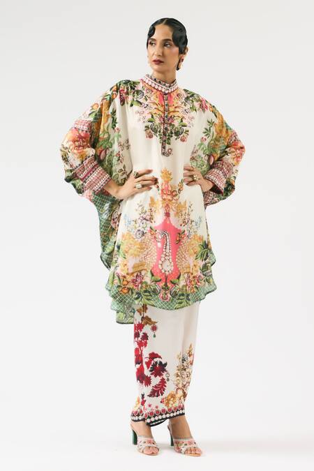 Shop Rajdeep Ranawat Multi Color Silk Embroidery Permaz Floral Print Straight Pant Online at Aza Fashions Shop_Rajdeep Ranawat_Multi Color Silk Embroidery Permaz Floral Print Straight Pant _Online_at_Aza_Fashions