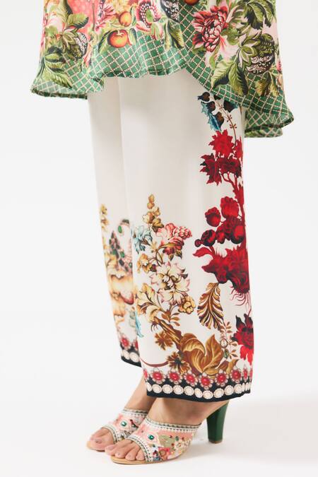 Buy Rajdeep Ranawat Multi Color Silk Embroidery Permaz Floral Print Straight Pant Buy_Rajdeep Ranawat_Multi Color Silk Embroidery Permaz Floral Print Straight Pant