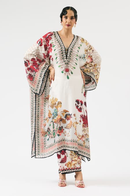 Rajdeep Ranawat Gufrina Floral Print Bead Work Kaftan 