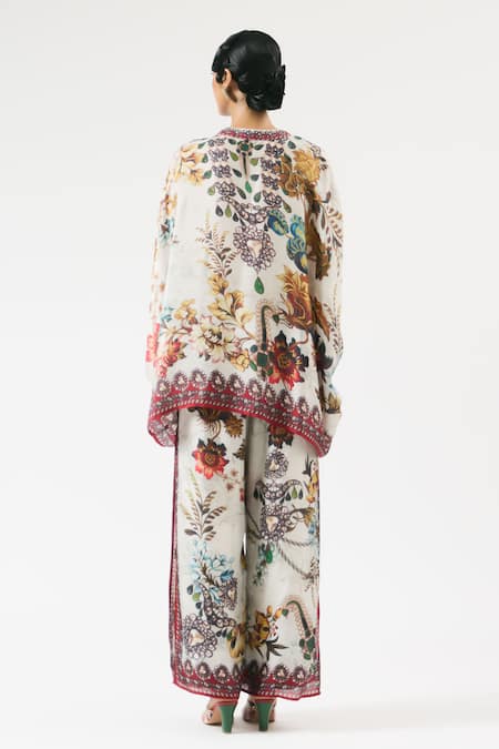 Shop_Rajdeep Ranawat_Grey Silk Embroidery Bandeau Neck Hanan Printed Short Tunic _at_Aza_Fashions