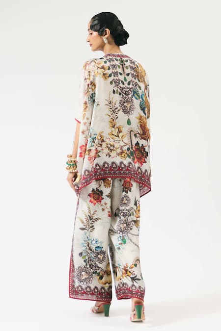 Shop_Rajdeep Ranawat_Grey Silk, Modal Embroidery Gloria Double Layered Printed Pant _at_Aza_Fashions