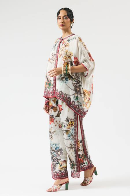 Buy_Rajdeep Ranawat_Grey Silk, Modal Embroidery Gloria Double Layered Printed Pant _Online_at_Aza_Fashions