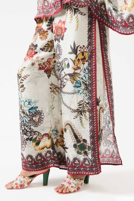 Rajdeep Ranawat_Grey Silk, Modal Embroidery Gloria Double Layered Printed Pant _at_Aza_Fashions