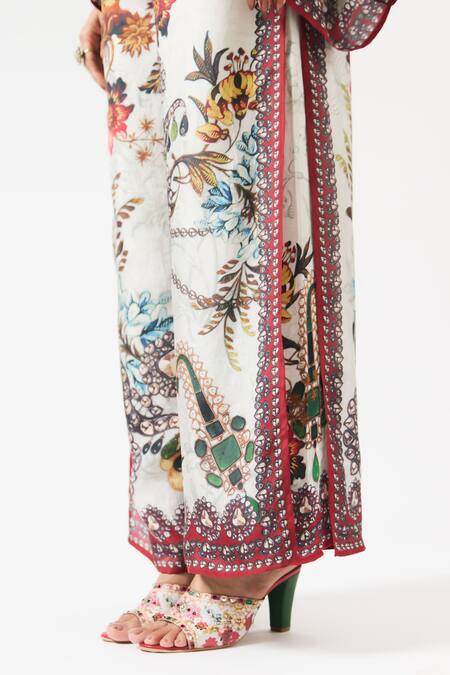 Buy_Rajdeep Ranawat_Grey Silk, Modal Embroidery Gloria Double Layered Printed Pant 