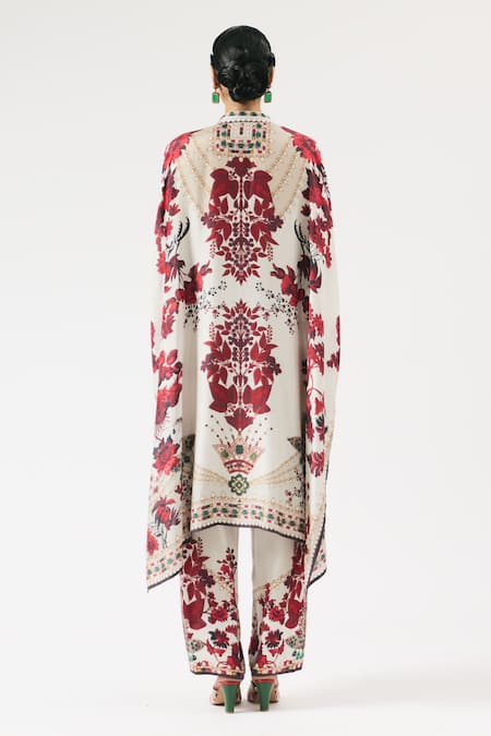 Shop_Rajdeep Ranawat_Ivory Silk Beads, Embroidery Bandeau Neck Chanetelle Floral Print Tunic _at_Aza_Fashions