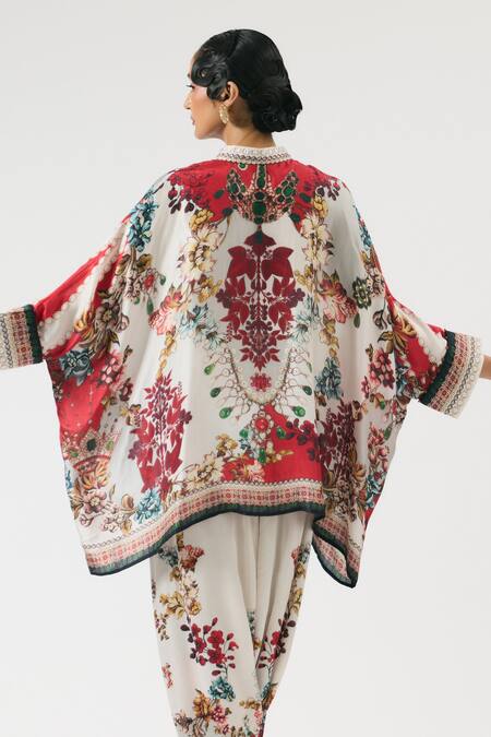 Buy Rajdeep Ranawat Ivory Silk Embroidery, Beads Bandeau Neck Floral Print Short Tunic Buy_Rajdeep Ranawat_Ivory Silk Embroidery, Beads Bandeau Neck Floral Print Short Tunic