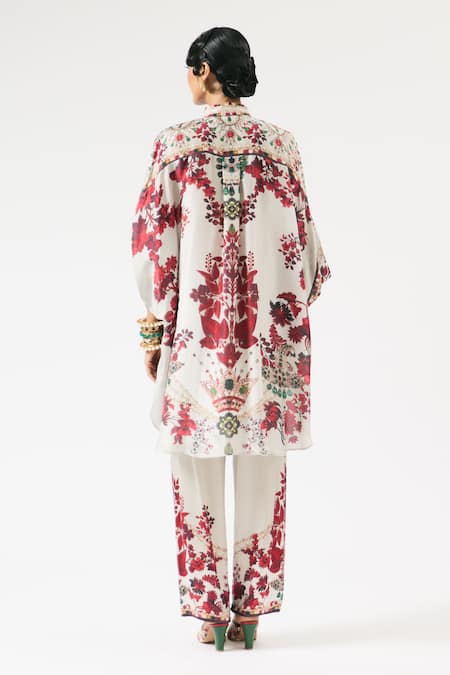 Shop Rajdeep Ranawat Ivory Silk Embroidery, Beads Bandeau Neck Mabel Floral Print Work Tunic at Aza Fashions Shop_Rajdeep Ranawat_Ivory Silk Embroidery, Beads Bandeau Neck Mabel Floral Print Work Tunic _at_Aza_Fashions