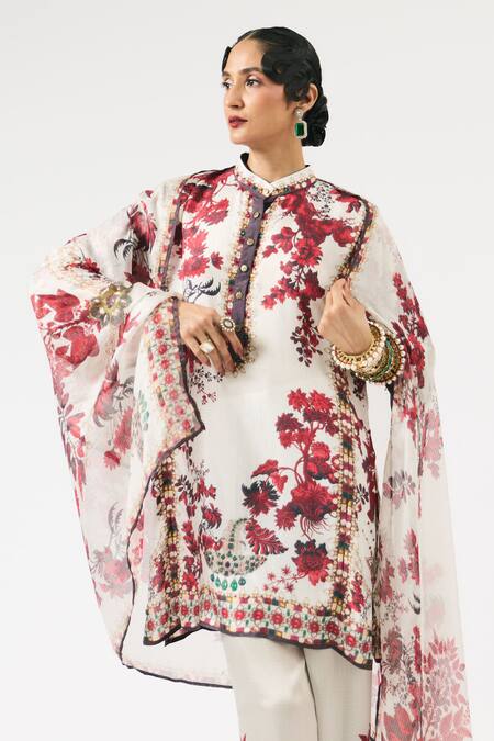 Rajdeep Ranawat Ivory Kota Doria Beheroom Floral Print Dupatta Online at Aza Fashions Rajdeep Ranawat_Ivory Kota Doria Beheroom Floral Print Dupatta _Online_at_Aza_Fashions
