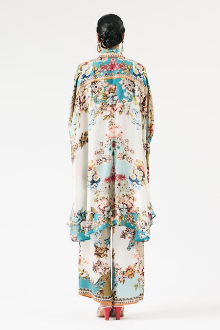 Shop_Rajdeep Ranawat_Ivory Silk Embroidery Collared Kamara Ornamental Print Tunic _at_Aza_Fashions