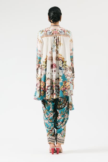 Shop_Rajdeep Ranawat_Blue Modal Embroidery Floral Print Salwar _at_Aza_Fashions