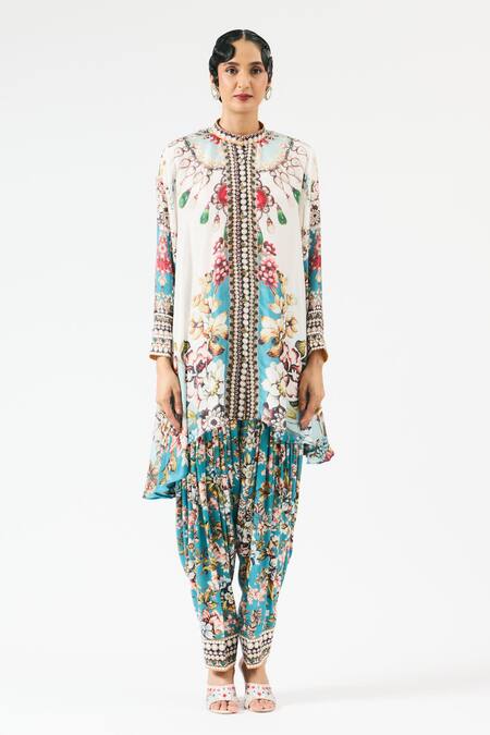 Rajdeep Ranawat_Blue Modal Embroidery Floral Print Salwar _Online_at_Aza_Fashions