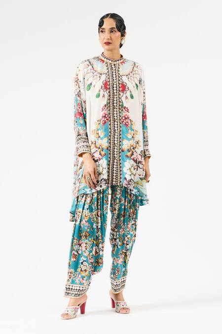 Buy_Rajdeep Ranawat_Blue Modal Embroidery Floral Print Salwar _Online_at_Aza_Fashions