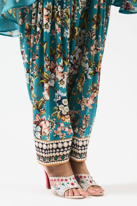 Shop_Rajdeep Ranawat_Blue Modal Embroidery Floral Print Salwar _Online_at_Aza_Fashions