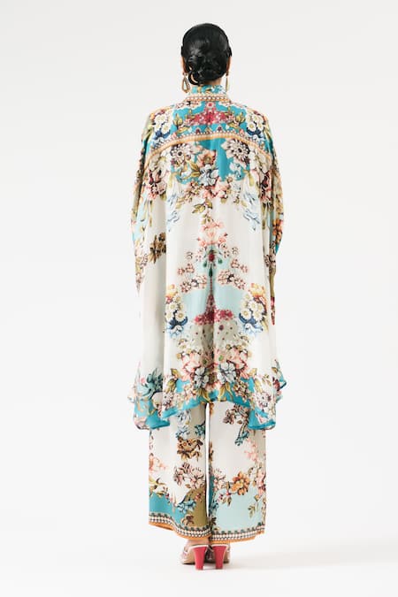 Shop_Rajdeep Ranawat_Ivory Modal Embroidery Permaz Floral Print Pant _at_Aza_Fashions