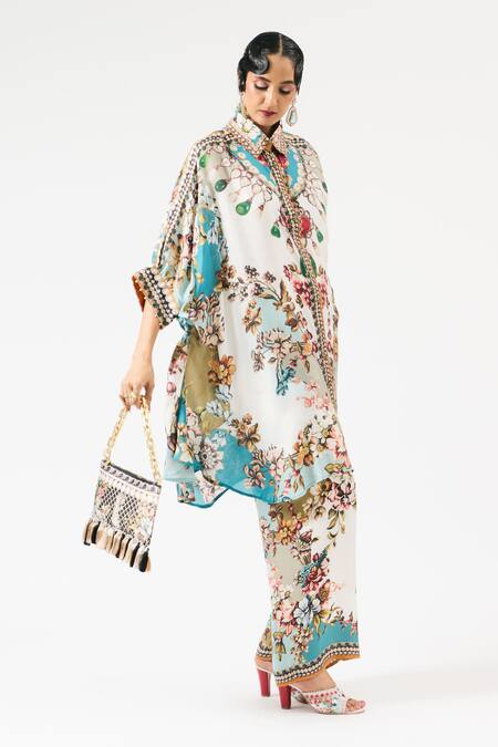 Buy_Rajdeep Ranawat_Ivory Modal Embroidery Permaz Floral Print Pant _Online_at_Aza_Fashions