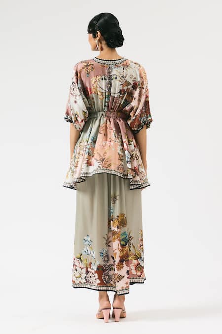 Shop Rajdeep Ranawat Grey Modal Surilee Floral Print Peplum Pant at Aza Fashions Shop_Rajdeep Ranawat_Grey Modal Surilee Floral Print Peplum Pant _at_Aza_Fashions