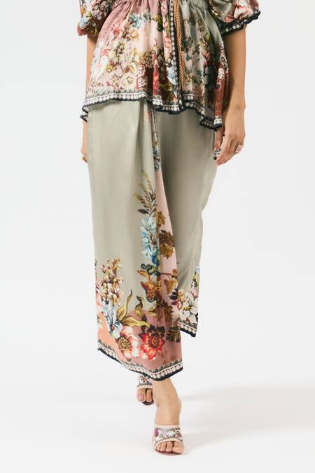 Shop Rajdeep Ranawat Grey Modal Surilee Floral Print Peplum Pant Online at Aza Fashions Shop_Rajdeep Ranawat_Grey Modal Surilee Floral Print Peplum Pant _Online_at_Aza_Fashions