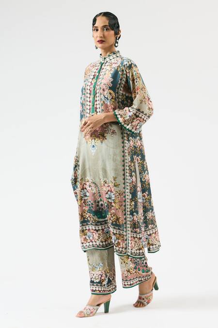 Buy Rajdeep Ranawat Multi Color Silk Embroidery Bandeau Neck Ghazala Floral Print Tunic Online at Aza Fashions Buy_Rajdeep Ranawat_Multi Color Silk Embroidery Bandeau Neck Ghazala Floral Print Tunic _Online_at_Aza_Fashions