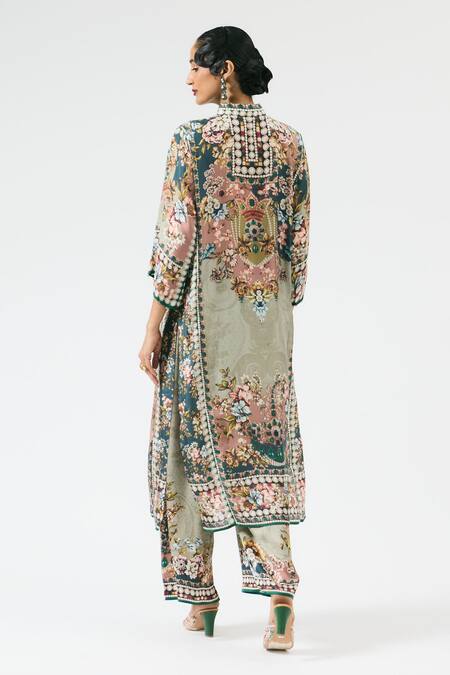 Shop Rajdeep Ranawat Multi Color Silk Embroidery Bandeau Neck Ghazala Floral Print Tunic Online at Aza Fashions Shop_Rajdeep Ranawat_Multi Color Silk Embroidery Bandeau Neck Ghazala Floral Print Tunic _Online_at_Aza_Fashions