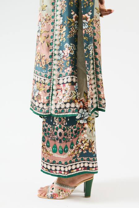 Shop Rajdeep Ranawat Multi Color Modal Embroidery Permaz Floral Ornamental Print Pant Online at Aza Fashions Shop_Rajdeep Ranawat_Multi Color Modal Embroidery Permaz Floral Ornamental Print Pant _Online_at_Aza_Fashions