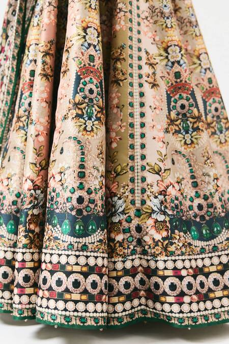 Rajdeep Ranawat_Multi Color Lycra, Kota Doria Sequins Leela Ornamental Print Lehenga Set _at_Aza_Fashions