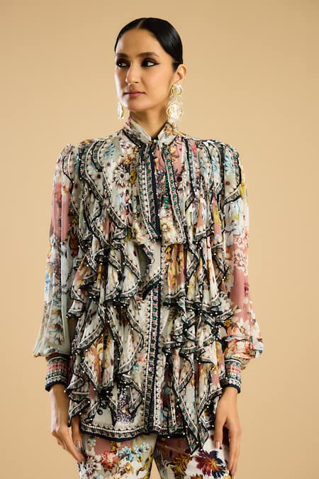 Rajdeep Ranawat Franchesca Floral Print Frilled Shirt 