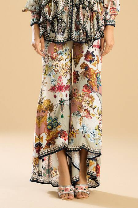 Rajdeep Ranawat Ivory Silk Permaz Floral Print Pant Online at Aza Fashions Rajdeep Ranawat_Ivory Silk Permaz Floral Print Pant _Online_at_Aza_Fashions