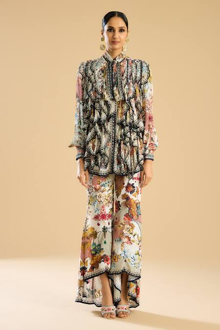 Buy Rajdeep Ranawat Ivory Silk Permaz Floral Print Pant Online at Aza Fashions Buy_Rajdeep Ranawat_Ivory Silk Permaz Floral Print Pant _Online_at_Aza_Fashions