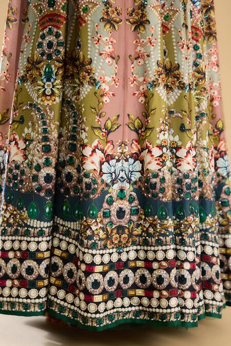 Shop Rajdeep Ranawat Multi Color Silk Sequins, Beads V-neck Swara Floral Print Maxi Dress Online at Aza Fashions Shop_Rajdeep Ranawat_Multi Color Silk Sequins, Beads V-neck Swara Floral Print Maxi Dress _Online_at_Aza_Fashions