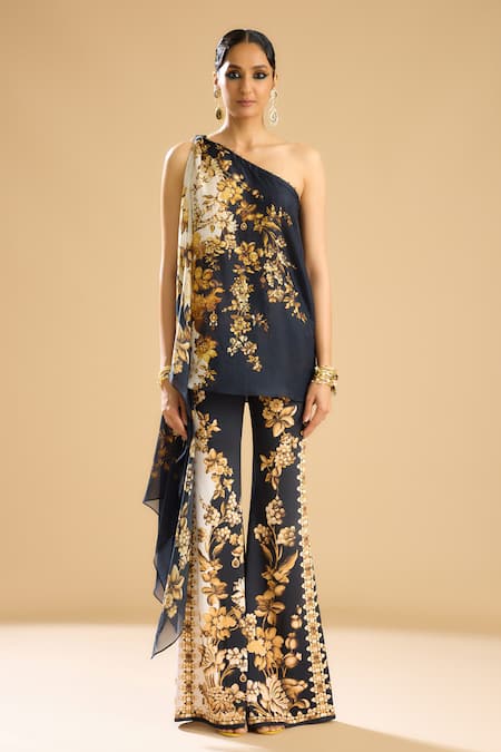 Shop Rajdeep Ranawat Black Polyester, Lycra Embroidery Barika Floral Print Pant at Aza Fashions Shop_Rajdeep Ranawat_Black Polyester, Lycra Embroidery Barika Floral Print Pant _at_Aza_Fashions