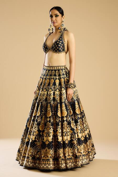 Rajdeep Ranawat Black Embroidery Aziza Halter Neck Blouse Online at Aza Fashions Rajdeep Ranawat_Black Embroidery Aziza Halter Neck Blouse _Online_at_Aza_Fashions