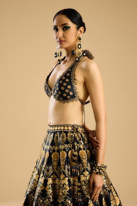 Buy Rajdeep Ranawat Black Embroidery Aziza Halter Neck Blouse Online at Aza Fashions Buy_Rajdeep Ranawat_Black Embroidery Aziza Halter Neck Blouse _Online_at_Aza_Fashions