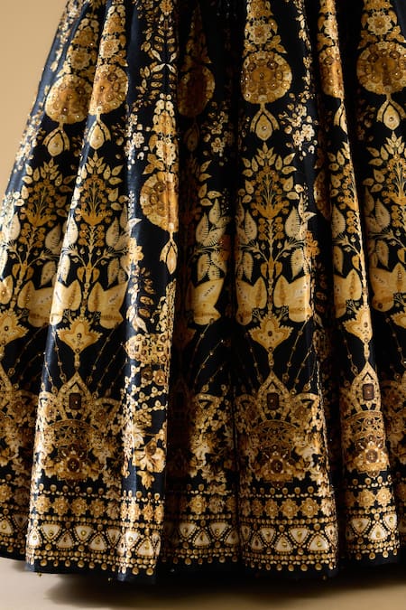 Rajdeep Ranawat_Black Beads, Embroidery Leela Floral Print Work Lehenga _Online_at_Aza_Fashions
