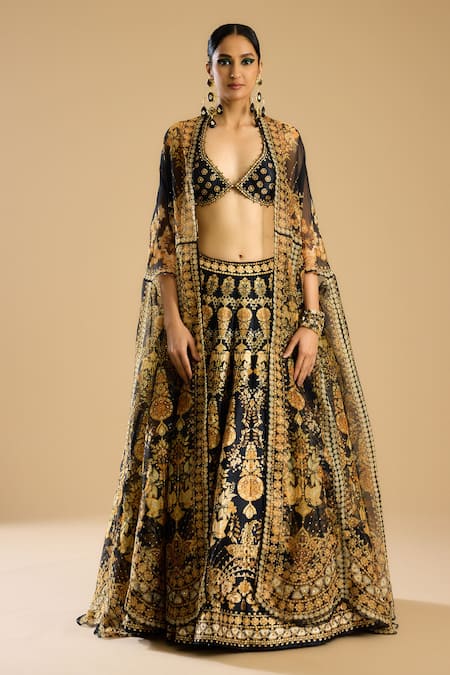 Buy_Rajdeep Ranawat_Black Beads, Embroidery Leela Floral Print Work Lehenga _Online_at_Aza_Fashions