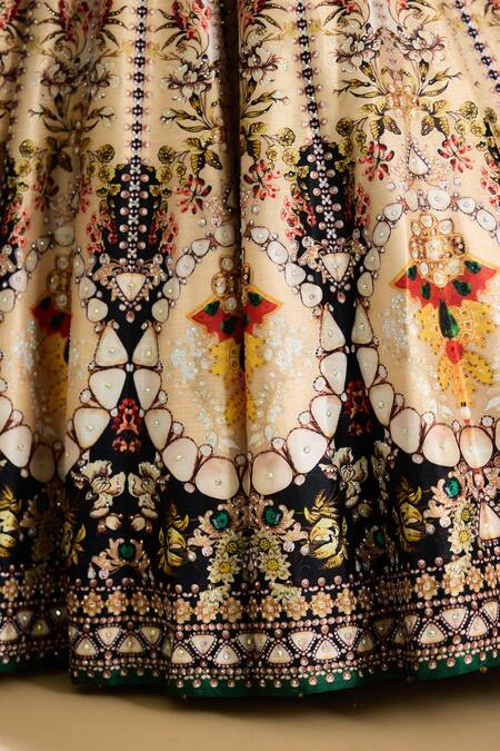 Rajdeep Ranawat_Multi Color Denim Embroidery, Beads Leela Floral Print Lehenga _Online_at_Aza_Fashions