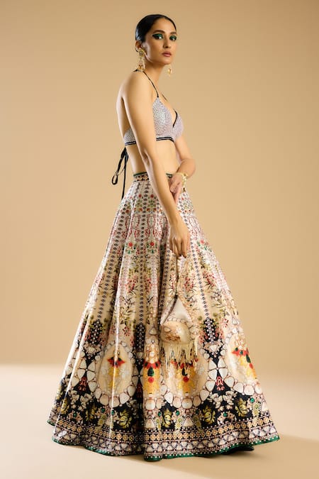 Buy_Rajdeep Ranawat_Multi Color Denim Embroidery, Beads Leela Floral Print Lehenga _Online_at_Aza_Fashions