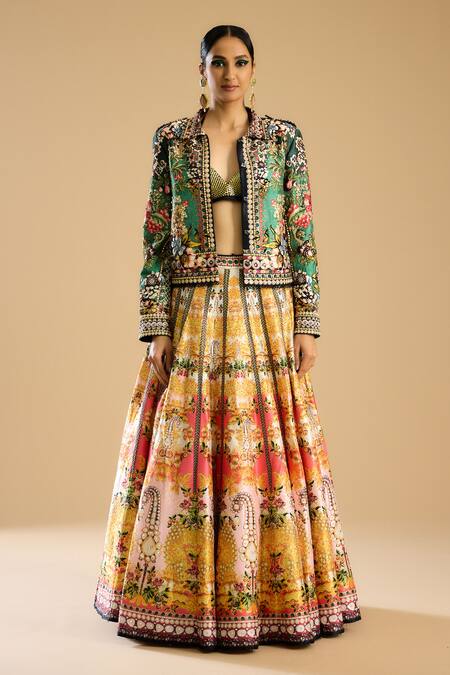 Rajdeep Ranawat_Green Polyester Beads Open Neck Jignasa Embroidered Jacket _Online_at_Aza_Fashions