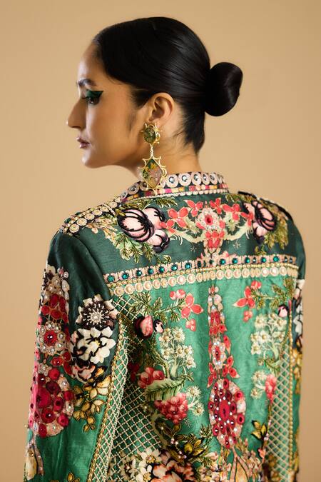 Shop_Rajdeep Ranawat_Green Polyester Beads Open Neck Jignasa Embroidered Jacket _Online_at_Aza_Fashions