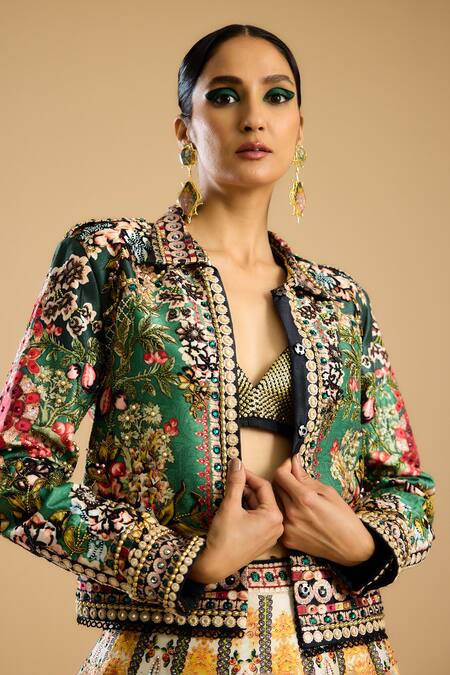 Buy_Rajdeep Ranawat_Green Polyester Beads Open Neck Jignasa Embroidered Jacket 