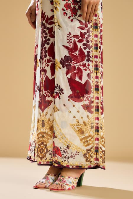 Rajdeep Ranawat_Ivory Silk, Chiffon Gulbano Printed Double Layered Pant _at_Aza_Fashions