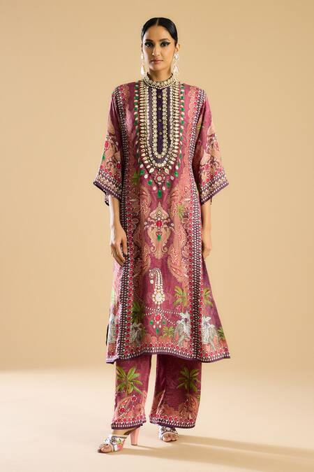 Buy Rajdeep Ranawat Pink Silk Embroidery, Mirrors Bandeau Neck Ghazala Floral Print Tunic Buy_Rajdeep Ranawat_Pink Silk Embroidery, Mirrors Bandeau Neck Ghazala Floral Print Tunic