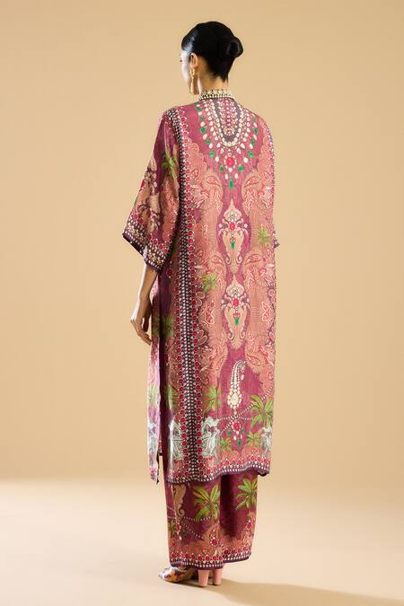 Shop_Rajdeep Ranawat_Pink Modal, Satin Permaz Tropical Print Palazzo _at_Aza_Fashions
