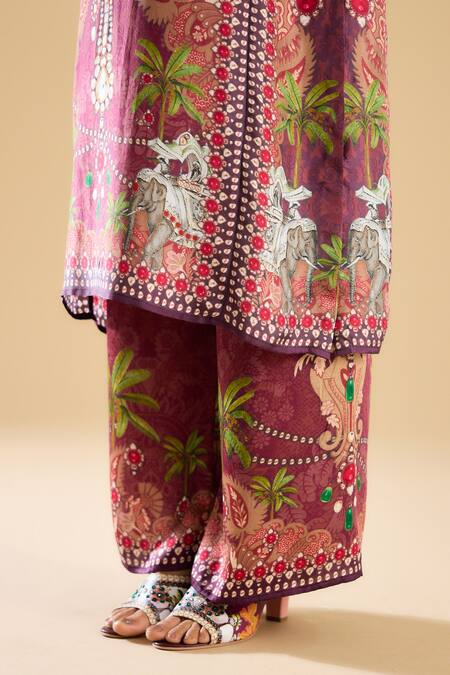 Buy_Rajdeep Ranawat_Pink Modal, Satin Permaz Tropical Print Palazzo 