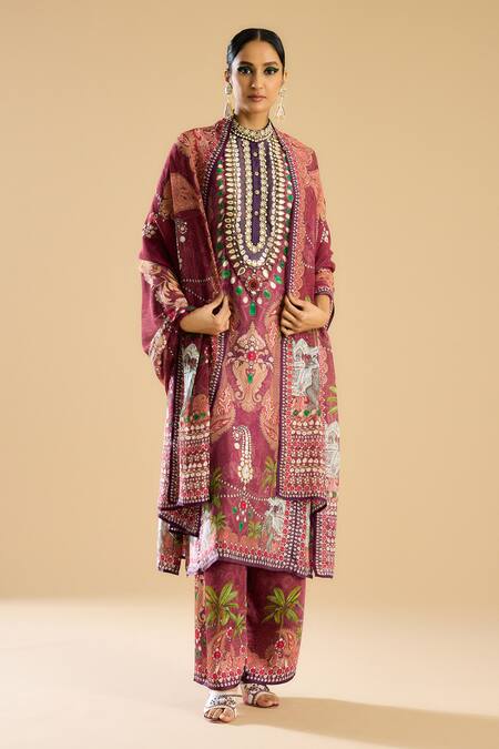Rajdeep Ranawat_Pink Chiffon Embroidery Behroom Floral Print Dupatta _at_Aza_Fashions